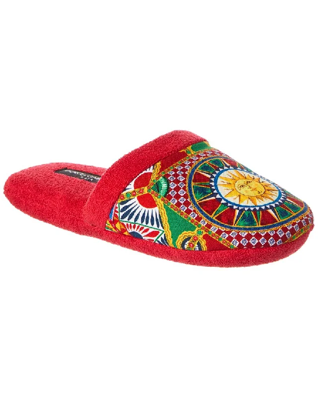 Slippers with flexible padding-Dolce & Gabbana Carretto Siciliano-Print Terry Slippers