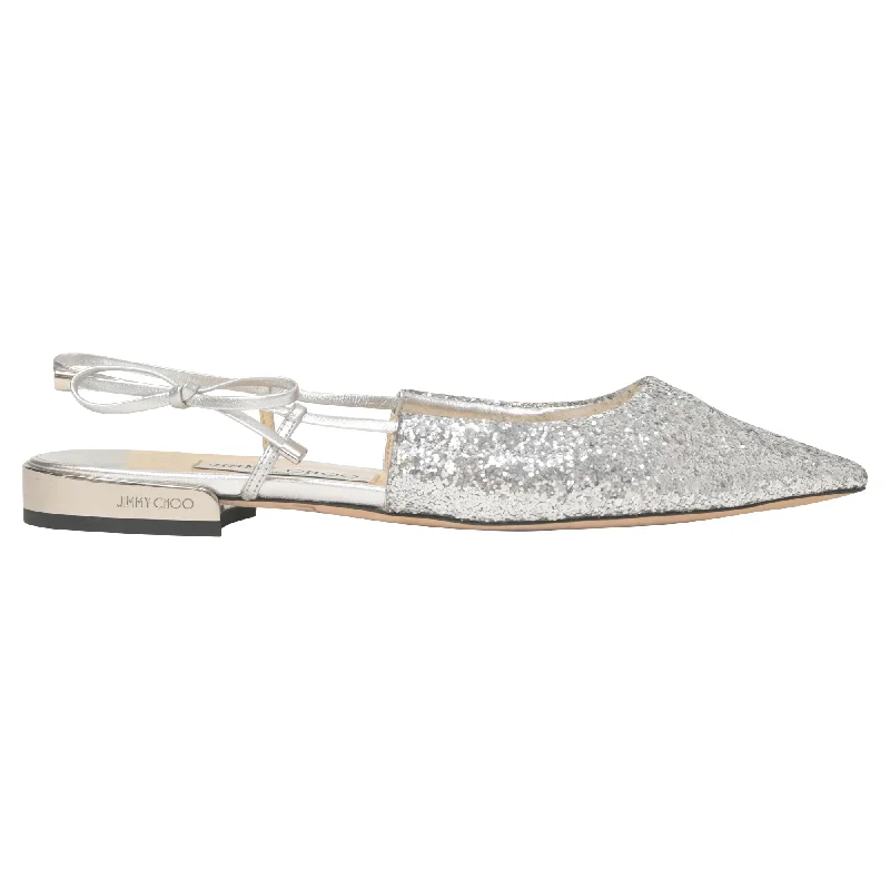 Sandals for vacation looks-Jimmy Choo Gemista Slingback Sandals in Silver Glitter and Leather