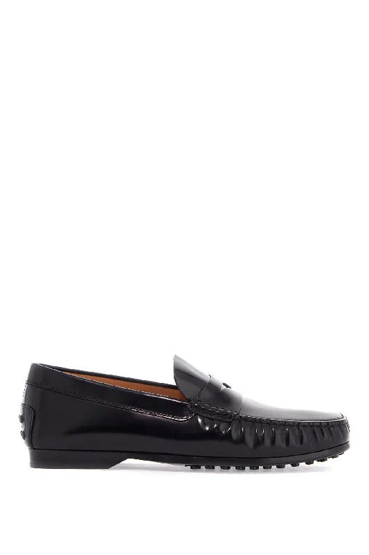 Loafers with cozy style-Tod's Men's Black Calfskin Loafers With Elegant Insert And Rubber Sole