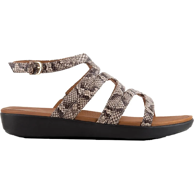 Sandals with arch support-Women's Fit Flop Strata Gladiator Taupe Snake Leather