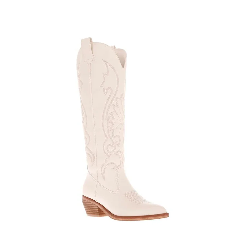 Women's Shoes MIA KOLT Western Block Heel Cowboy Boots MH2765 IVORY