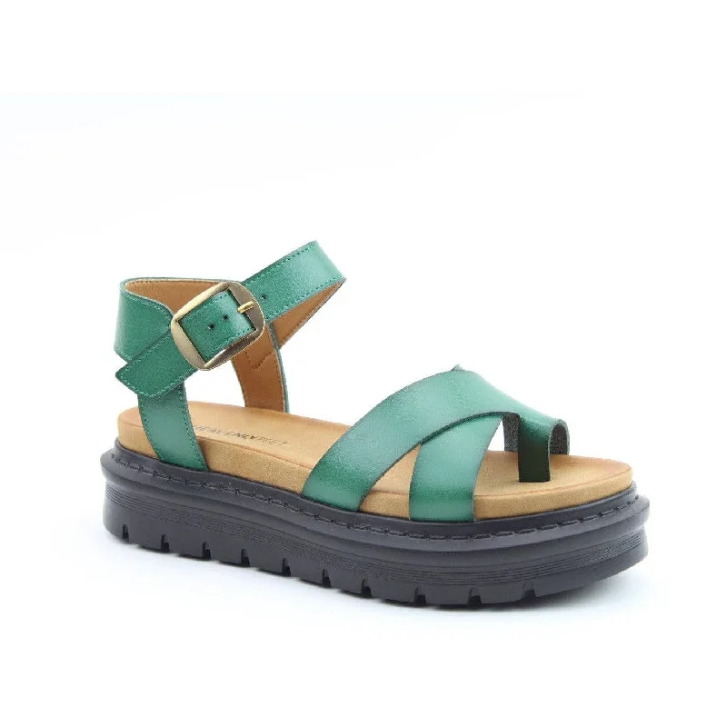 Sandals with comfy straps-Heavenly Feet Temple Ladies Forest Vegan Buckle Sandals