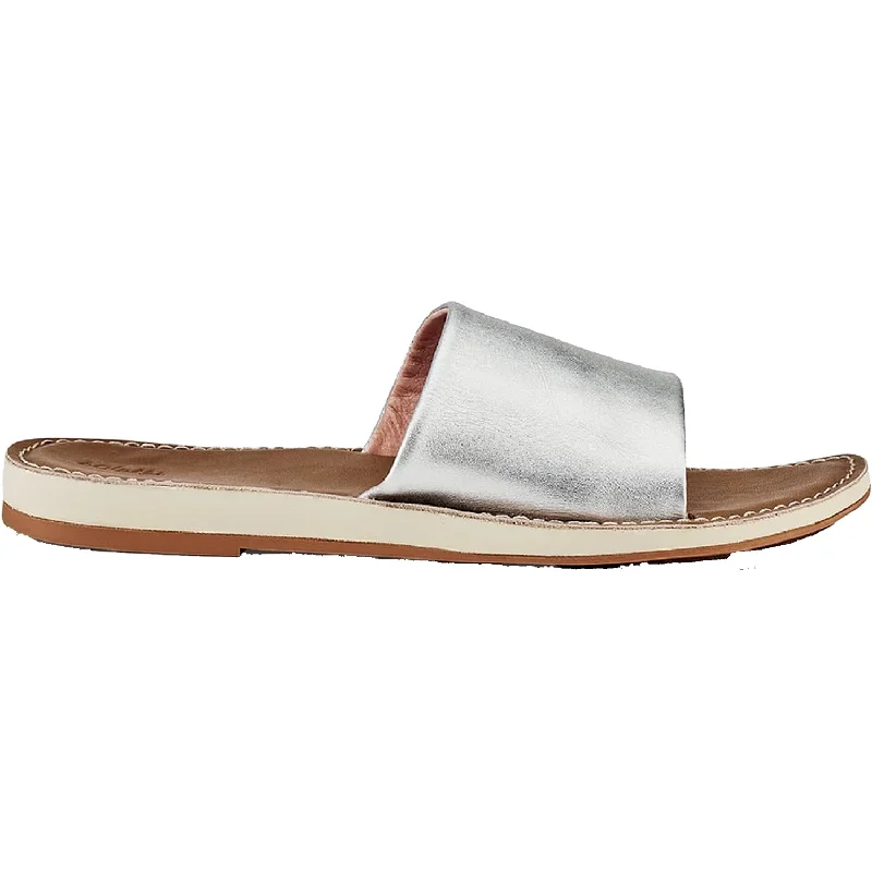 Sandals with trendy looks-Women's OluKai Nohie Olu Silver/Tan Leather