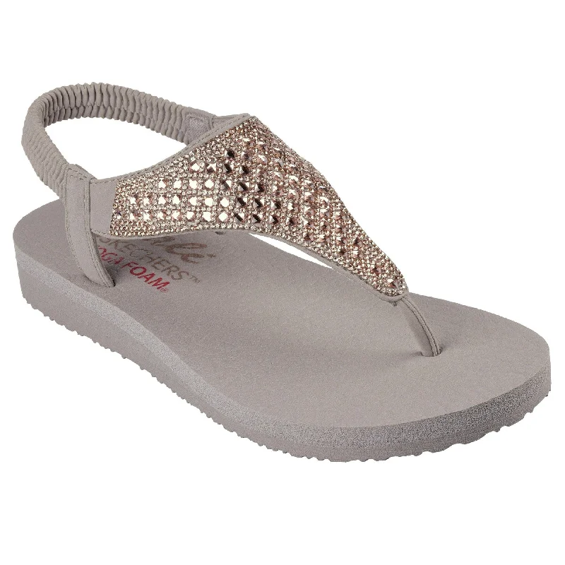 Sandals for vacation looks-Skechers 119770 Meditation - Rockstar Ladies Taupe Vegan Sandals