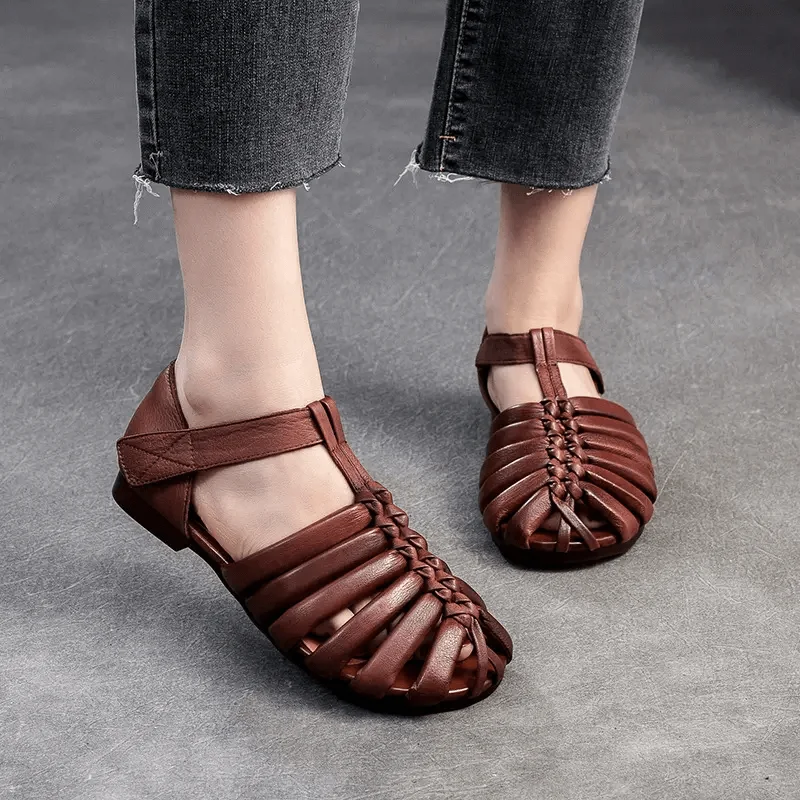 Sandals for everyday looks-Babakud Women Summer Genuine Leather Woven Sandals