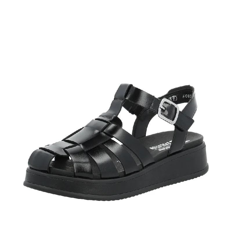 Sandals with premium quality-Rieker W0850-00 Ladies Black Leather Touch Fastening Sandals