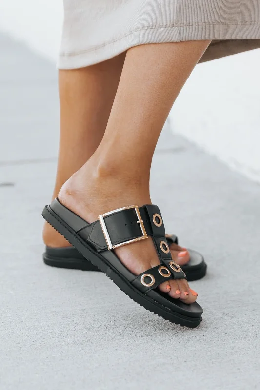 Sandals for outdoor looks-Dirty Laundry Black Rozalia Slide Sandals - FINAL SALE