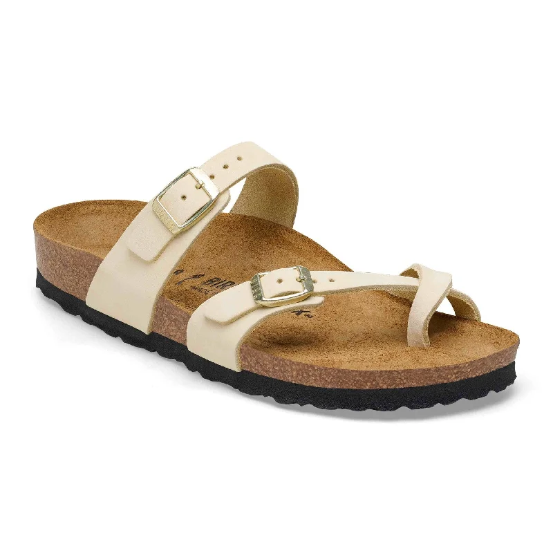 Sandals with padded vibes-Birkenstock Mayari Ladies Ecru Nubuck Leather Arch Support Buckle Sandals