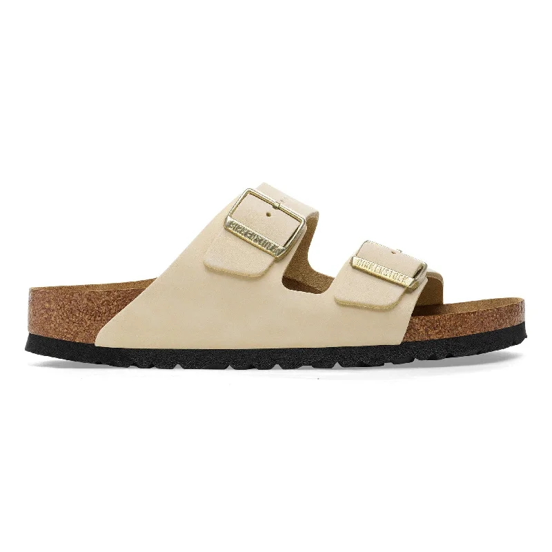 Sandals with comfy days-Birkenstock Arizona Leather Ladies Narrow Ecru Nubuck Arch Support Buckle Sandals