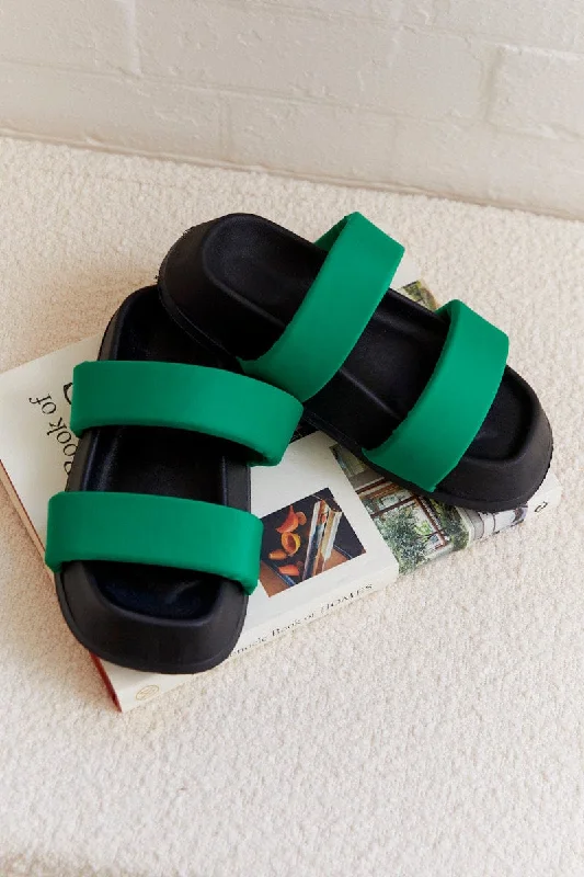 Sandals with comfy vibes-Green Flatform Slide Sandals