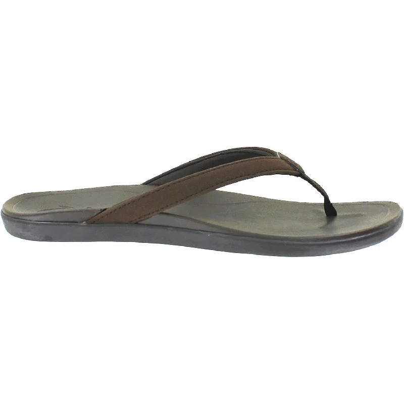 Sandals for beach days-Women's OluKai Ho'Opio Dark Java/Dark Java Synthetic