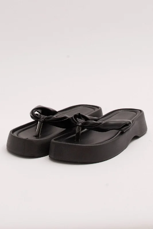 Sandals for walking style-Black Toe Post Chunky Sole Sandals