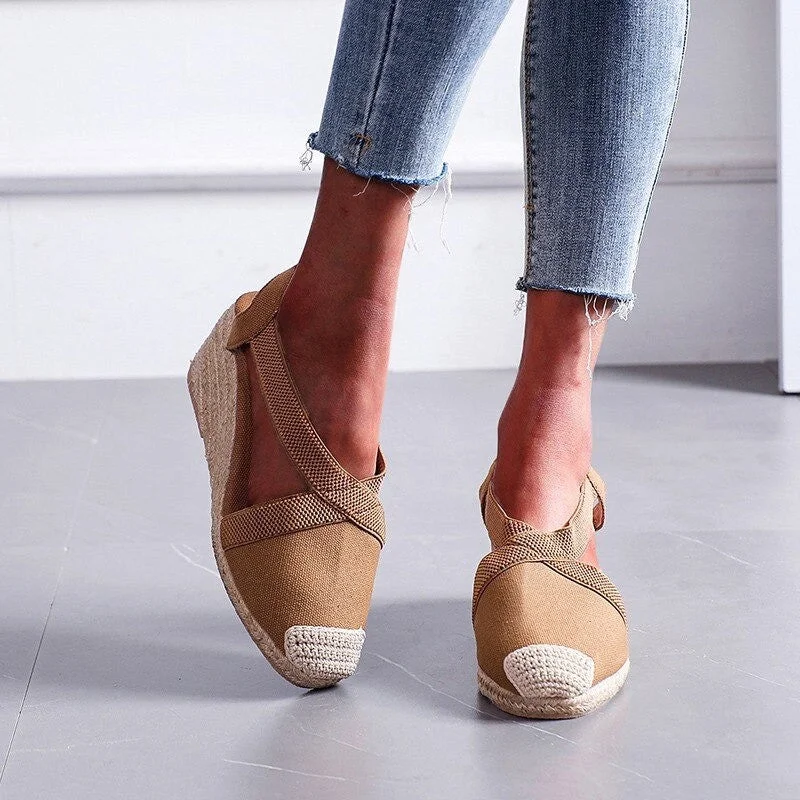 Sandals with elegant finish-OCW Wedges Women Shoes Closed Toe Espadrille Platform Height Increase Sandals