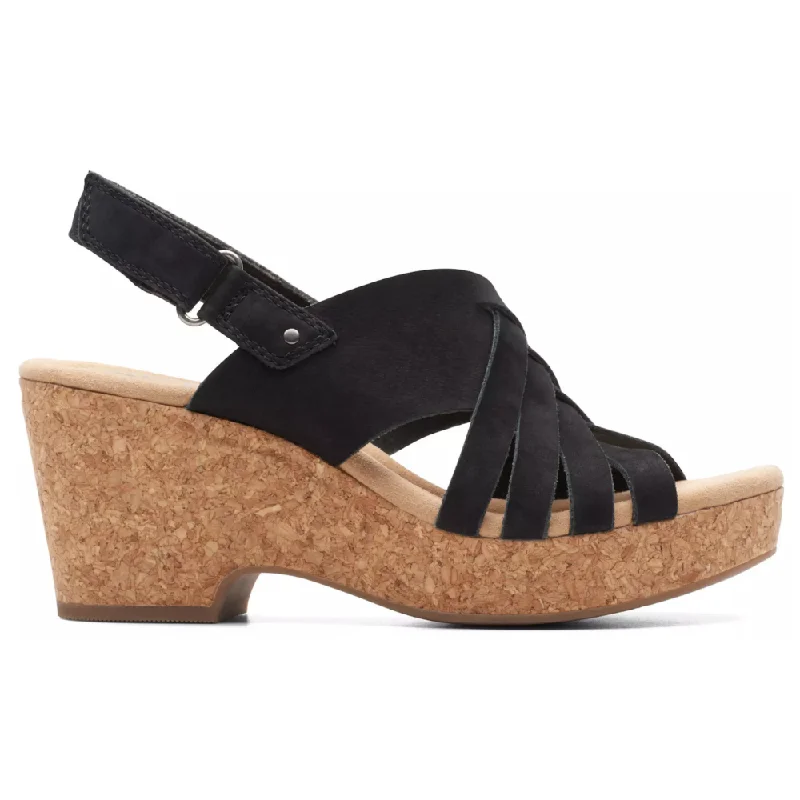 Sandals for beach vibes-Clarks Giselle Glow Black Nubuck Wedge Sandals (Women's)