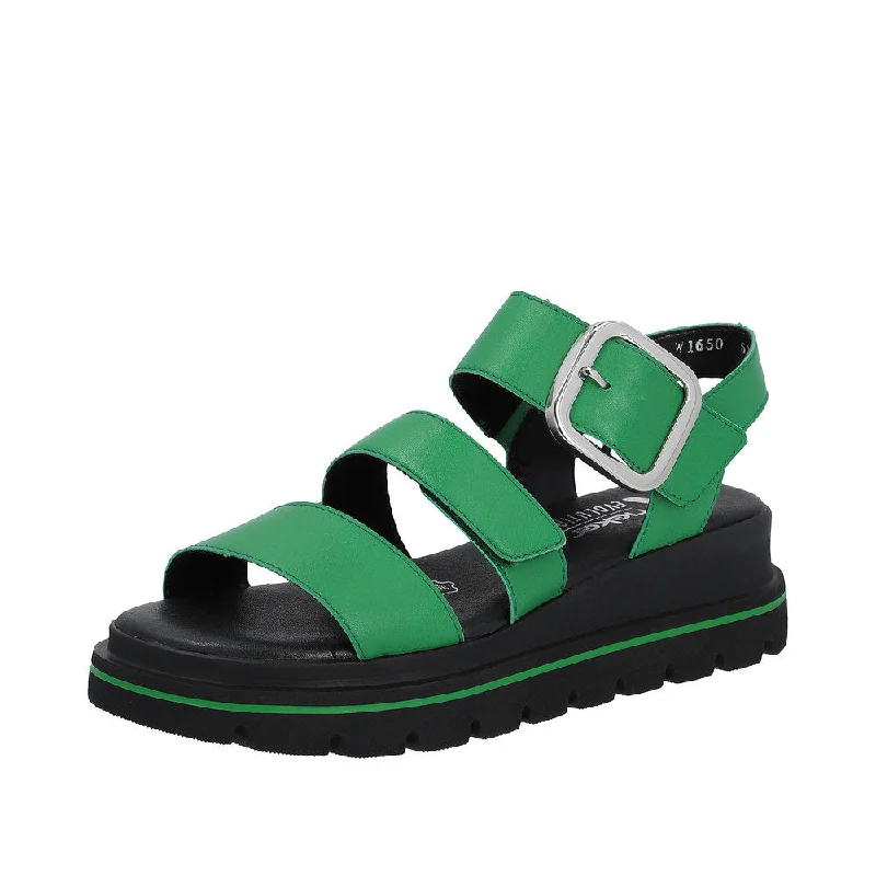 Sandals with stylish look-Rieker W1650-52 Ladies Green Leather Touch Fastening Sandals