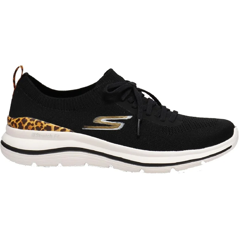 athletic shoes size 13Women's Skechers GOwalk Stretch Fit Leopard Zone Black/Leopard Knit Fabric