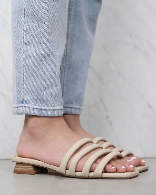 Sandals with flexible finish-Selena Strappy Square Toe Sandals in Beige