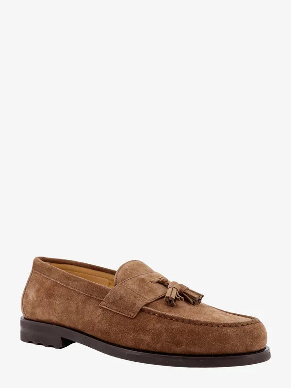 Loafers for laid-back fit-Brunello Cucinelli Mens Suede Tassle Loafers in Chestnut