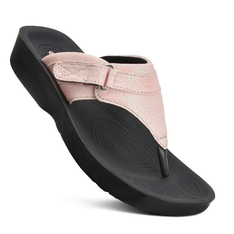 Sandals with leather straps-Aerothotic - Glynis Comfortable Casual Thong Women’s Walking Sandals.