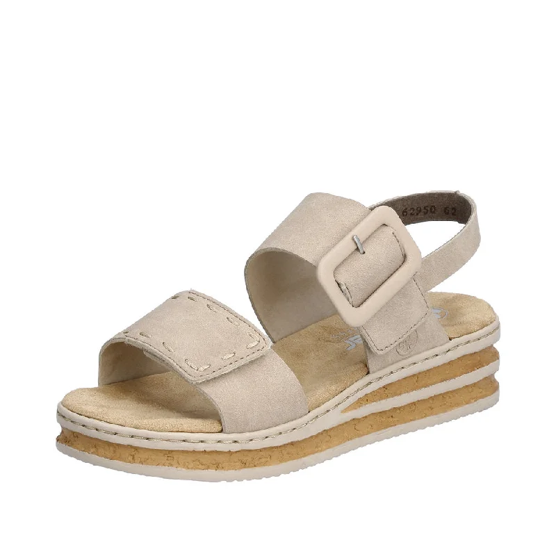 Sandals with chic heels-Rieker 62950-62 Ladies Taupe  Touch Fastening Sandals