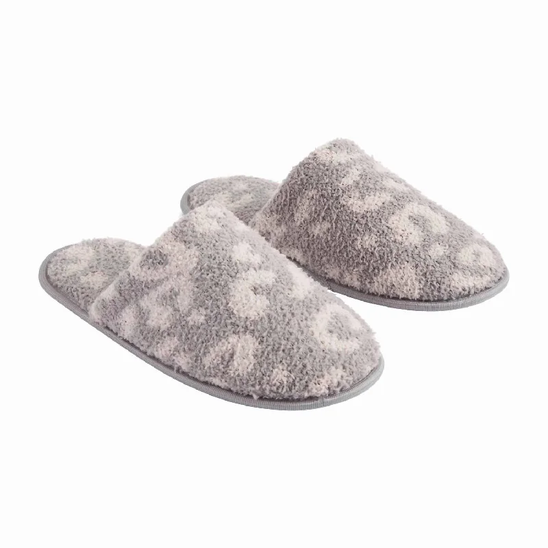 Slippers for foot rest-Chenille Leopard Slippers In Grey