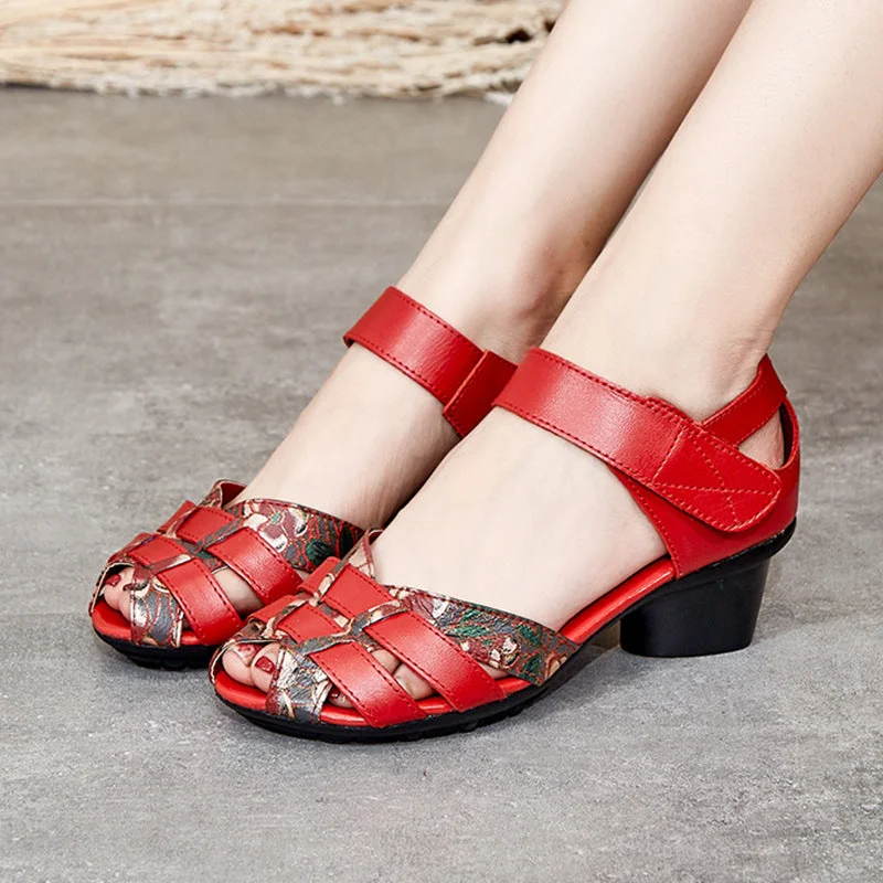 Sandals with elegant days-Summer Retro Ethnic Leather Peep-Toe Sandals