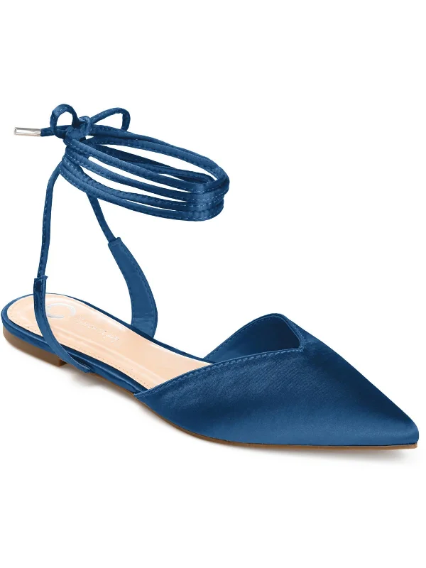 Flats in Ljubljana-Theia Womens Satin Ankle Wrap Ballet Flats