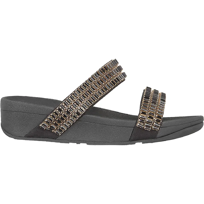 Sandals with flexible vibes-Women's Fit Flop Lottie Crystalstone Slide Black Fabric