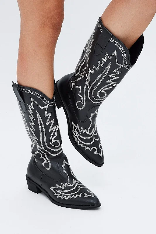 Black Embroidered Cowboy Boots