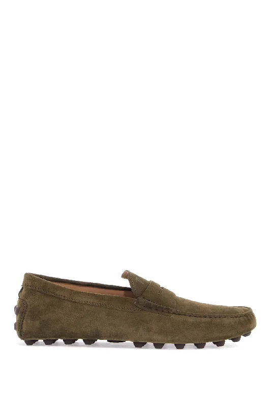 Loafers for cool look-Tod's Olive Green Suede Loafers With Rubber Sole