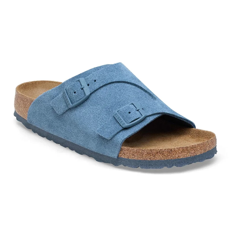 Sandals with premium comfort-Birkenstock Zürich Suede Ladies Elemental Blue Suede Arch Support Buckle Sandals