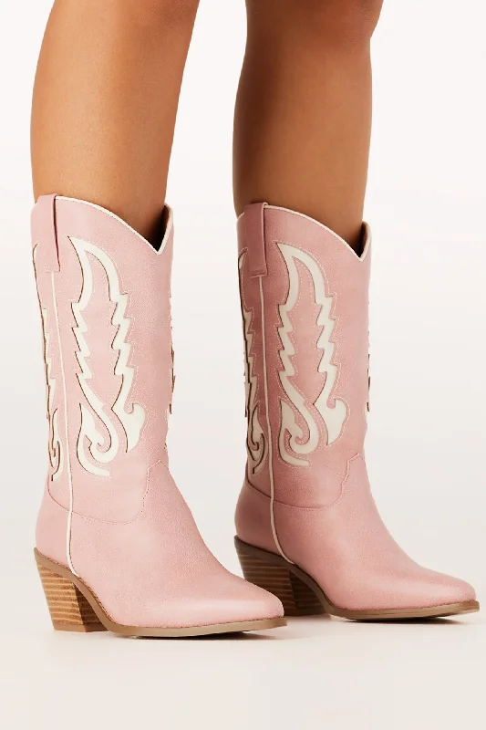 Norva Cowboy Boots - Pink/Ivory