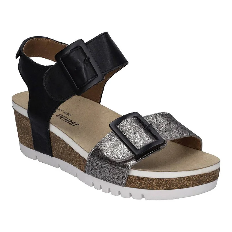 Sandals with velcro straps-Josef Seibel Quinn 02 Ladies Basalt Grey Combi Leather Arch Support Touch Fastening Sandals