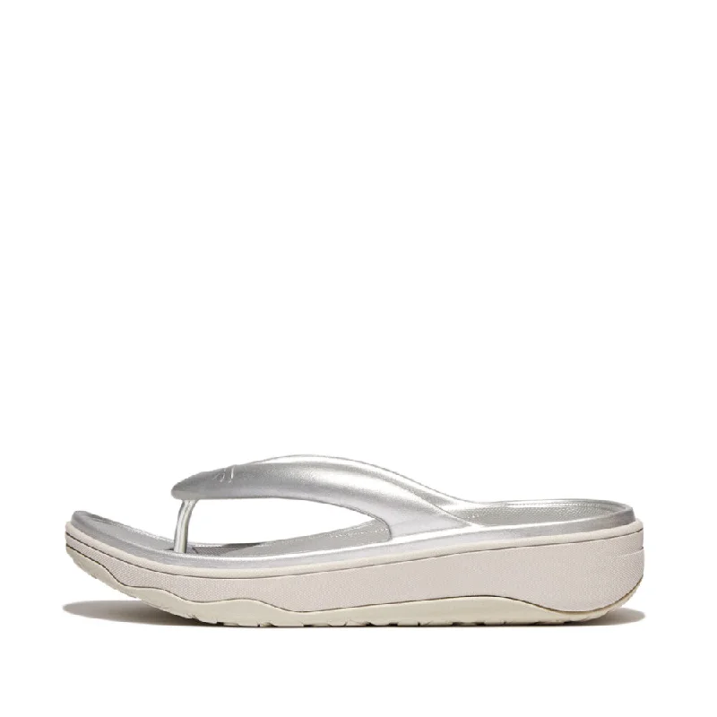 Sandals for casual days-FitFlop HT5-011 Relieff Metallic Recovery Ladies Silver Toe Post Sandals