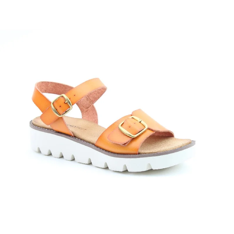 Sandals with sturdy finish-Heavenly Feet Trudy Ladies Orange Vegan Buckle Sandals