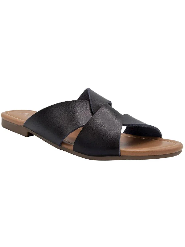 Flats for seasonal leases-Olena Womens Faux Leather Slide On Flats