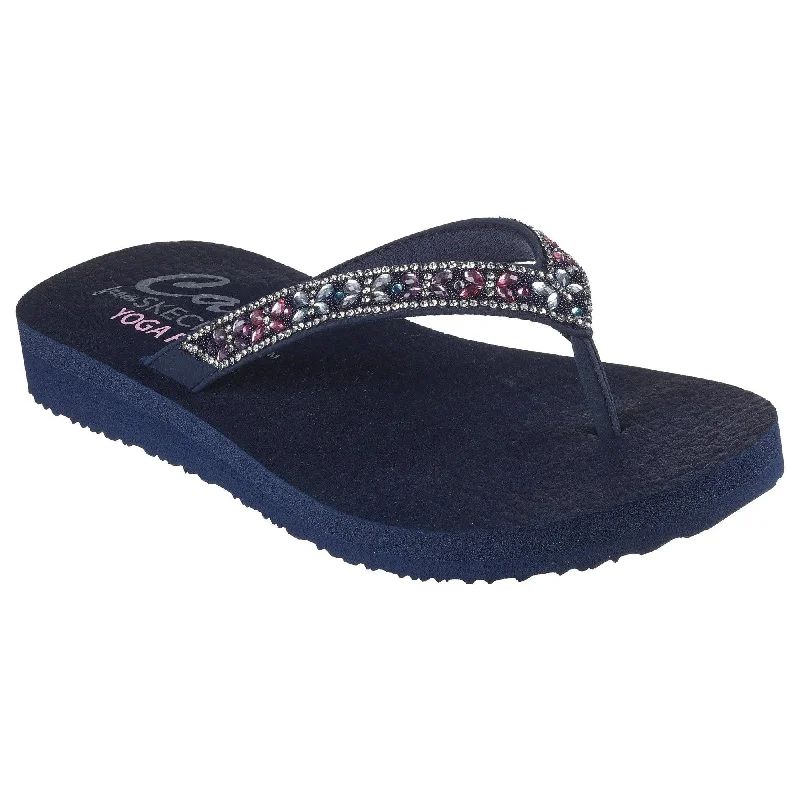 Sandals for summer days-Skechers 119660 Meditation - Butterfly Garden Ladies Navy Vegan Sandals