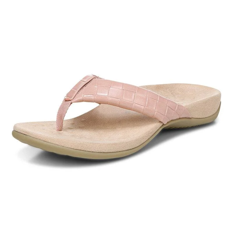 Sandals with elegant days-Vionic Layne Ladies Peach Patent Arch Support Slip On Sandals