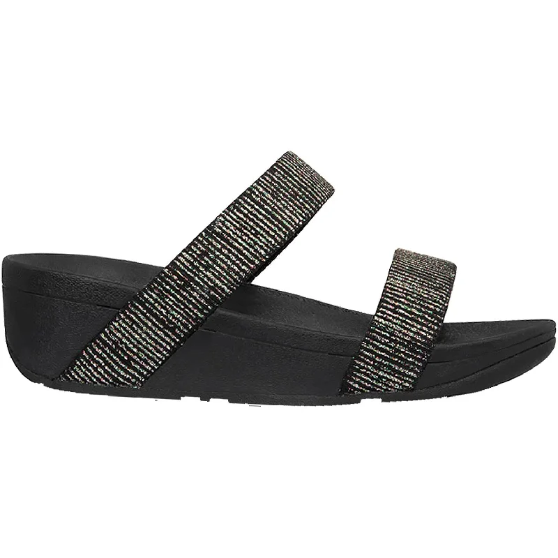 Sandals for summer fashion-Women's Fit Flop Lottie Glitter Stripe Slide Black Fabric