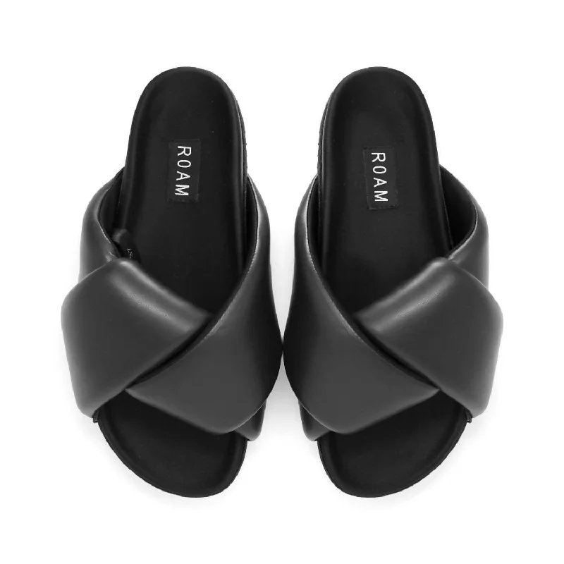 Sandals for outdoor style-Foldy Puffy Sandals In Black