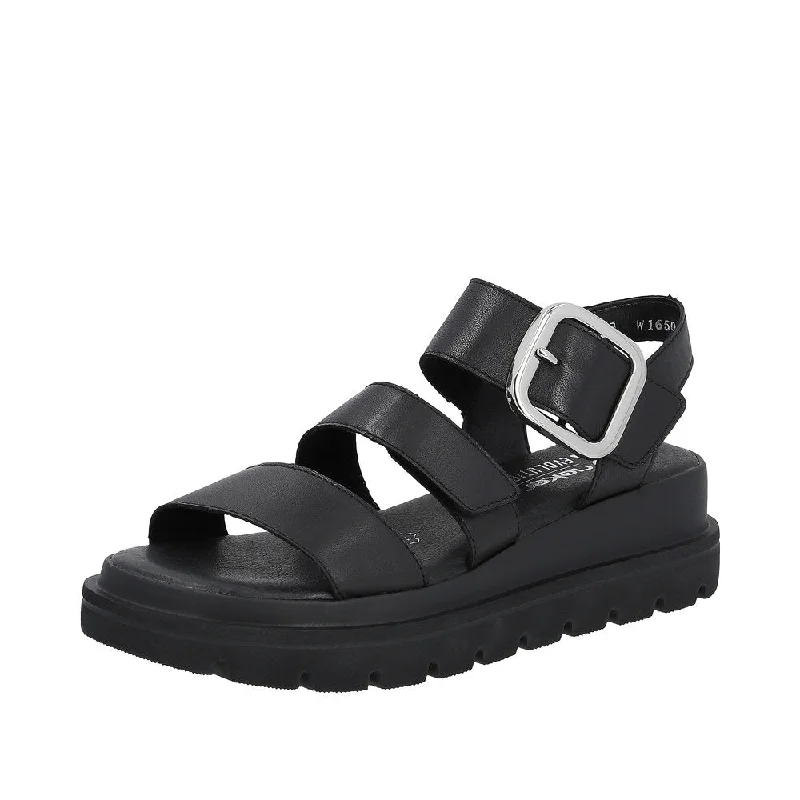 Sandals with chic design-Rieker W1650-00 Ladies Black Leather Touch Fastening Sandals