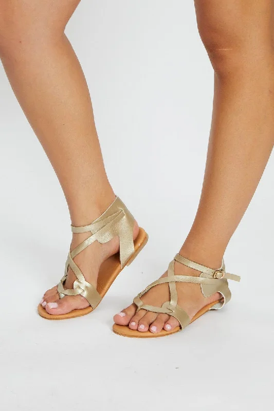 Sandals with colorful sole-Metallic Cross Over Ankle Strap Flat Sandals