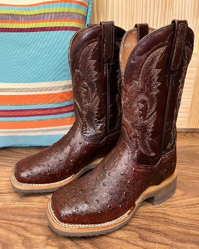 Dan Post Men's Tobacco Hand Quill Ostrich Wide Square Toe Cowboy Boots DPP5711