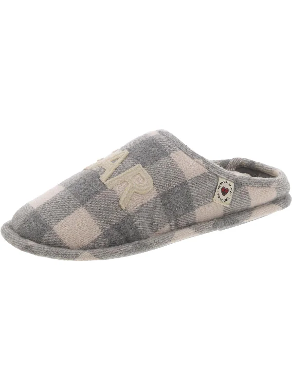 Slippers with chic patterns-Womens Plaid Faux Fur Lined Slide Slippers