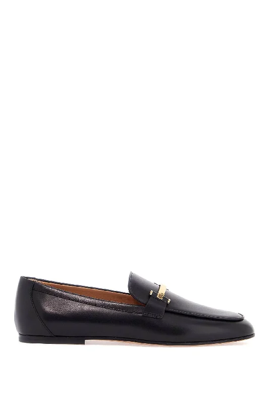 Loafers for daily look-Tod's Black Calfskin Women's Loafers With Metallic Band