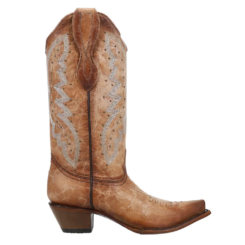 Ld Brown Embroidery & Studs Snip Toe Cowboy Boots