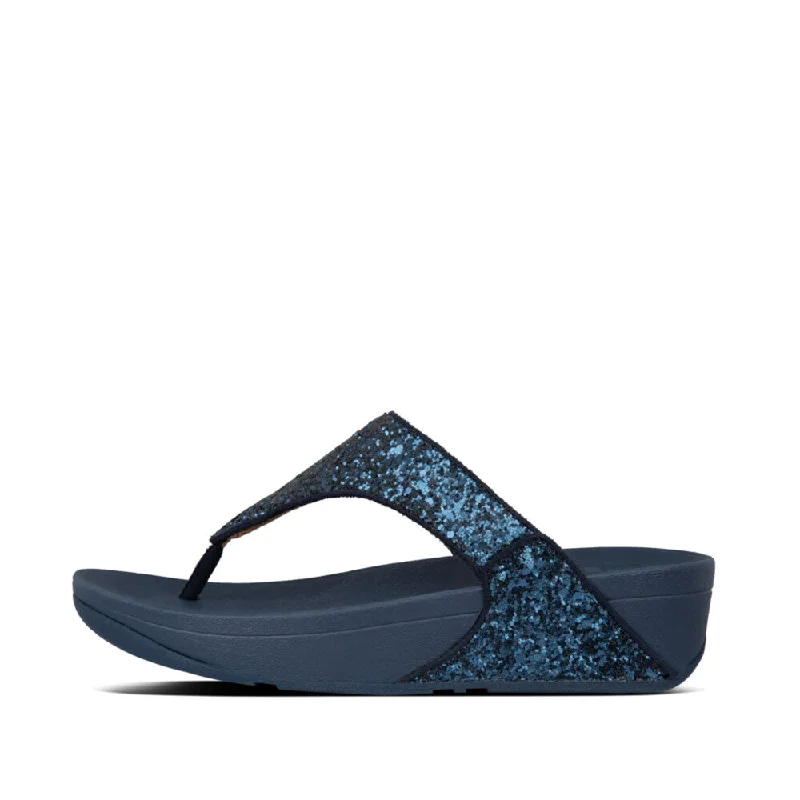 Sandals with padded finish-Fitflop X03-399 Lulu Glitter Ladies Midnight Navy Glitter Toe Post Sandals