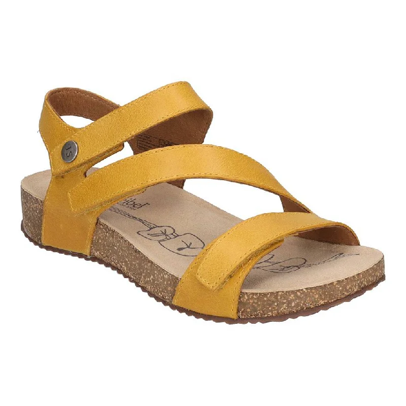 Sandals with cushioning-Josef Seibel Tonga 25 Ladies Yellow Leather Arch Support Touch Fastening Sandals