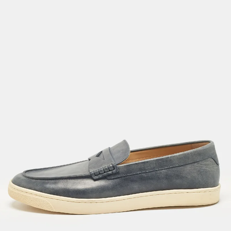 Loafers with fresh design-Brunello Cucinelli Blue Leather Penny Slip On Loafers