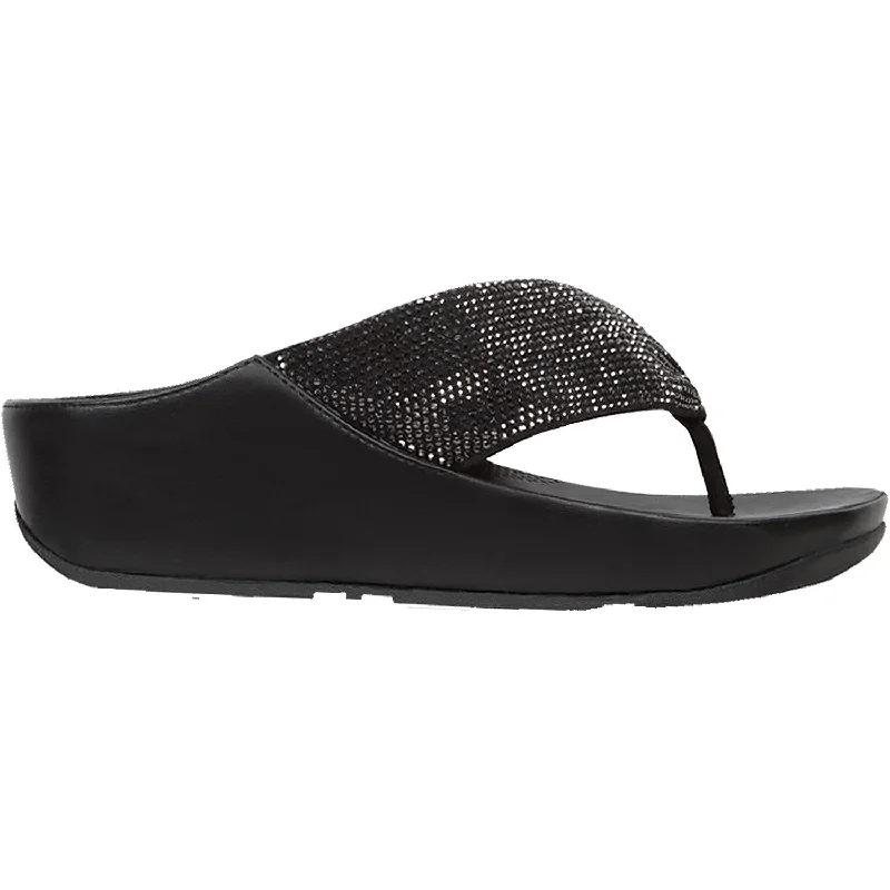 Sandals for summer vibes-Women's Fit Flop Twiss Crystal Toe Post Black Microfibre